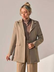 CLARA VERO Women Solid Color Button Detailed Blazer Jackets - Krem - View 5