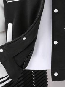 SHEIN Teen Boy Fashion Casual Vacation Colorblock Letter Print Jacket Chic Outfits For Autumn/Winter Fall - Black and White - View 6