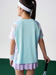 JNSQ Vêtements de rentrée scolaire, vêtements pour préadolescents filles et garçons, T-shirt de sport outdoor à col rond, à quatre aiguilles et six fils, avec imprimé patchwork tie-dye, convenant pour le port quotidien, les activités outdoor, les vacances, le streetwear, les fêtes et les occasions décontractées - Multicolore - Voir 3