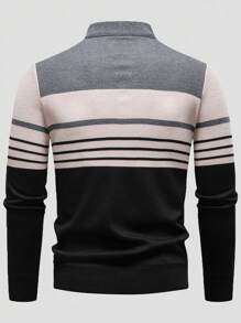 Manfinity Mode Men's Striped Half-Zip Casual Knit Sweater , Fall Winter, Long Sleeve Top - Black - View 2