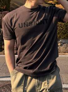 DAZY Camiseta casual de hombre con estampado de letra, verano - Marrón - Ver 1