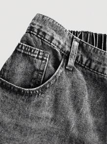 SHEIN MOD Plus Size Relaxed Fit Straight Leg Blue Jeans,Fall Clothes For Women - Light Grey - View 3