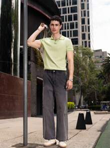 SHEIN X ELOISA & ORSON AKNOTIC Party Jeans casuales de cintura media larga y pierna recta tejidos para hombres, adecuados para combinar a diario, para rave