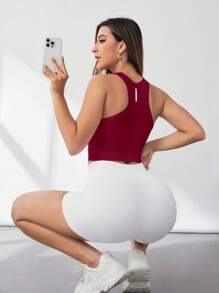 Core Rhythm Áo thể thao nữ co giãn không đường may, thích hợp tập luyện hàng ngày, áo croptop thể thao, áo croptop kiểu racerback, áo croptop thể thao không tay, áo bra thể thao màu đỏ tía, áo croptop thể thao nữ, áo croptop thể thao nữ, áo croptop kiểu racerback. - Màu Đỏ Sâu - Xem 4