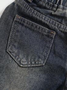 SHEIN Baby/Toddler Boys' Fall And Winter Vintage Distressed Street Style Casual Dark Blue Denim Ripped Frayed Loose Fit Straight Leg Baggy Jeans,Without Top,For Boys Back To School And Streetwear Outfits,Toddler Jeans