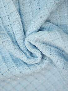 Maija 2025 女式无袖露背天蓝色金属扣装饰华夫格针织迷你修身连衣裙，适合春夏季度假休闲派对 - 藍色 - 查看 9