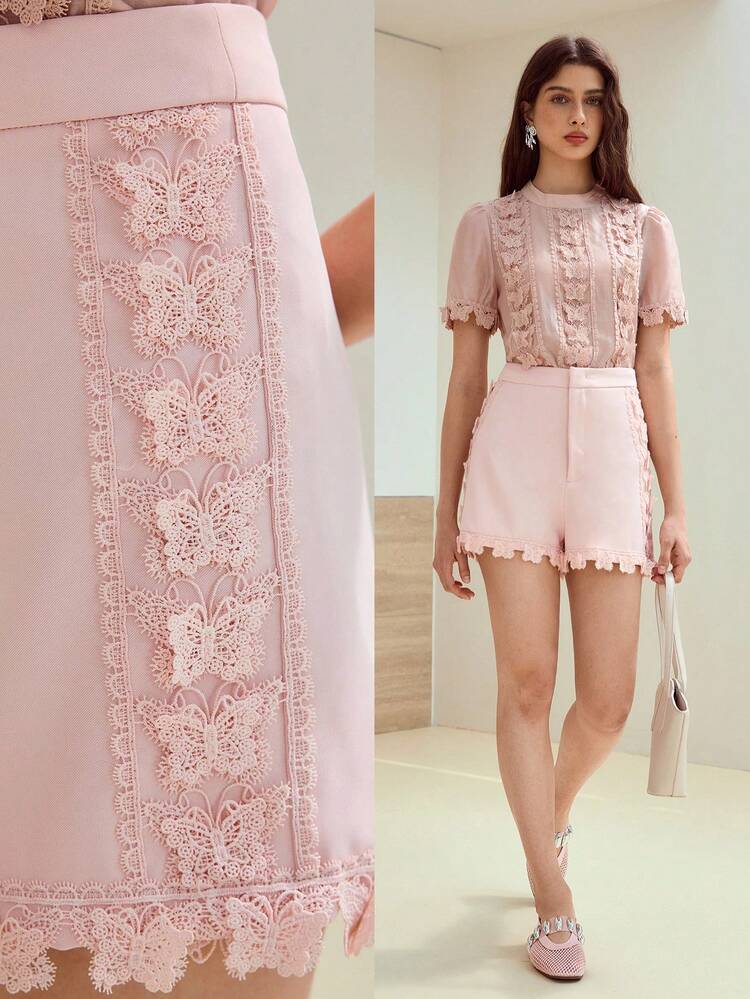 MOTF STUDIO CONTRAST LACE ZIPPER SHORTS