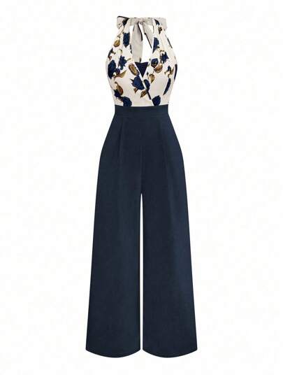 SHEIN LUNE 加大码玫瑰印花撞色系带连体衣，优雅浪漫宽松新款设计，适合情人节