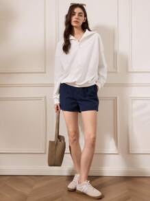 Briarwyn Abbigliamento da donna autunnale, capi per il ritorno a scuola, stile "old money" per donne, camicia con collo alto e bottoni tutta bianca