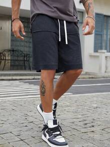 Manfinity EMRG 男士休闲夏季抽绳短裤 - 黑色 - 查看 4