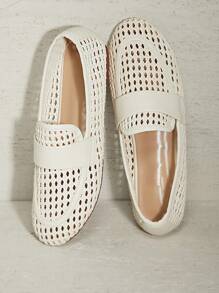 SHUZIA 女式休闲舒适一脚蹬钩编拉菲草乐福鞋 - 米色 - 查看 6