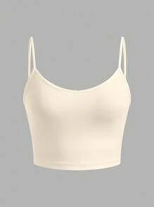 SHEIN EZwear 3 件粉色、橄榄绿、杏色女士修身短款休闲吊带背心，适合夏季 - 彩色 - 查看 4