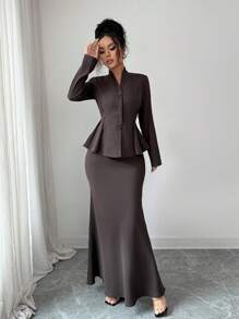 Islaluna Franclia Elegant V-Neck Button-Down Long-Sleeved Suit Perfect For Autumn Maillard Style Fall Cloth For Women - Brown - View 6
