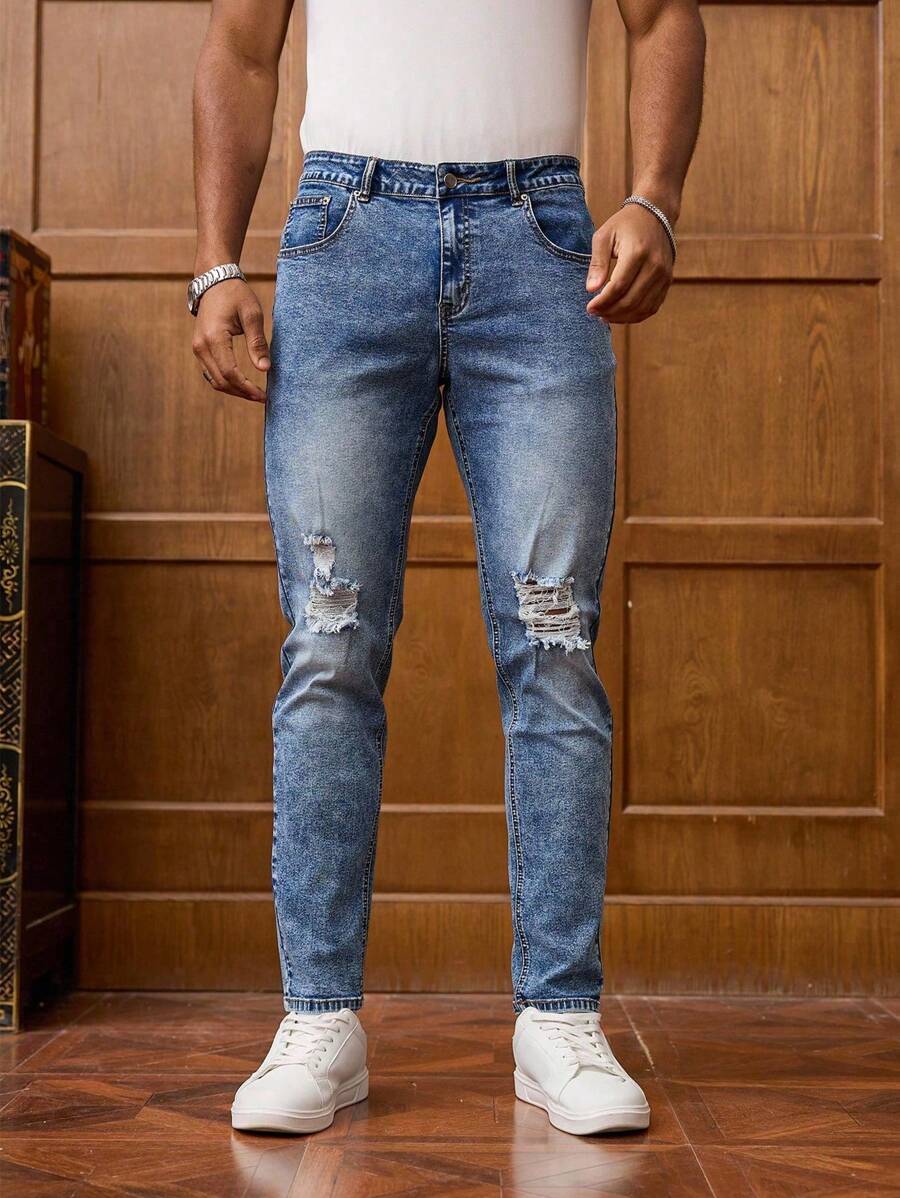 Manfinity Homme Große Größen Zerrissene Skinny Jeans für Herren