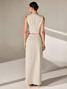 CLARA VERO Conjunto de 2 piezas de chaleco y falda larga para mujer