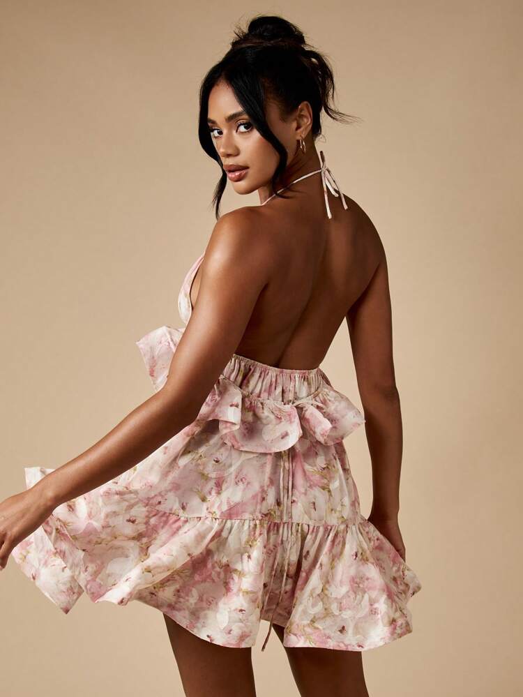 MISSGUIDED フリルティアードミニドレス、花柄シフォン