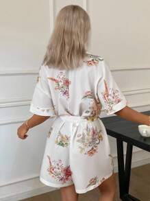 DAZY 花卉印花束腰女式连体睡衣睡衣 - 白色 - 查看 2