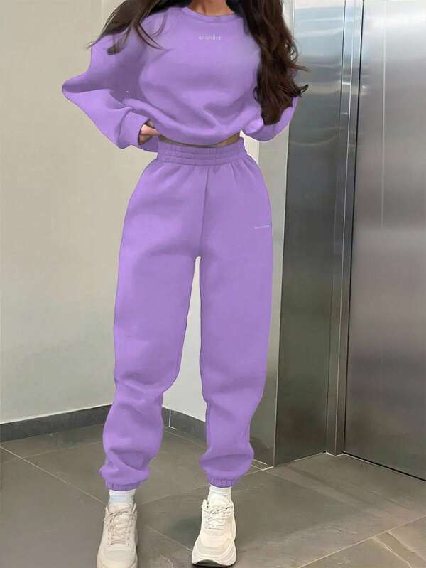 INAWLY Set de 2 piezas de sudadera y pantalón de chándal casual con estampado de letras para mujer, otoño/invierno