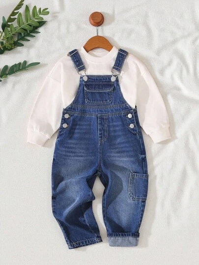 SHEIN Vintaside Kids Young Boy Casual Pocket Design Comfortable Fashion Overall Suspender Pants Chic Outfits For Autumn/Winter
