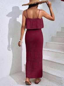 EURMUSE 女士纯色休闲/度假风无袖长裙，夏季 - 酒紅色 - 查看 2
