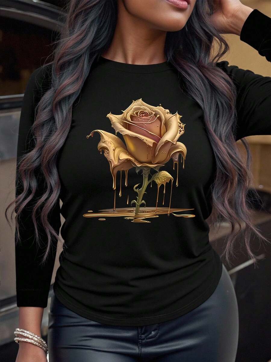 Maweii Vacation Spring Resort Wear Women Floral Print T-Shirt - Black - View 1