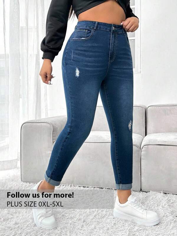 Firerie Plus Jean Skinny Déchiré Ourlet Roulé
