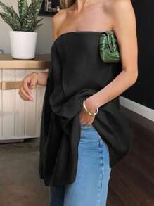 SHEIN Essnce 女士纯色宽松休闲无袖短款上衣