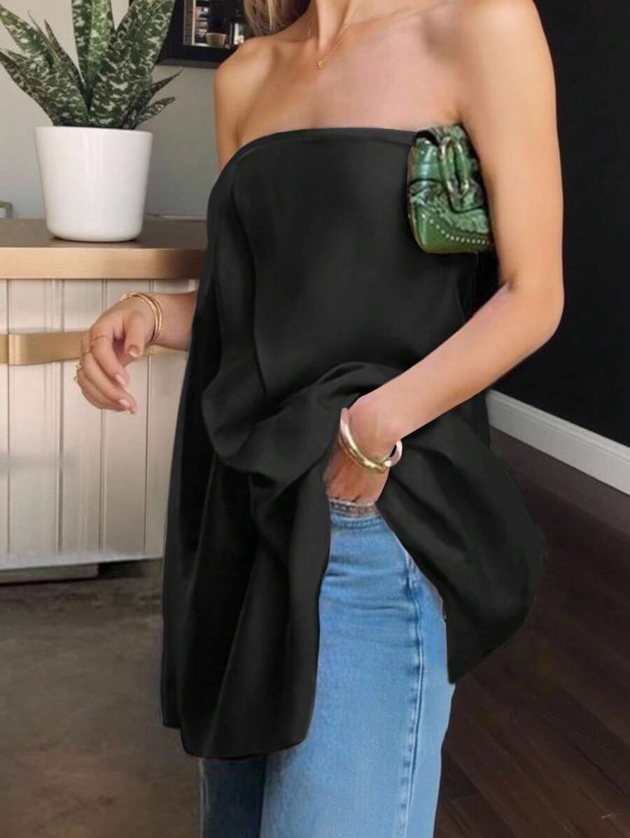 SHEIN Essnce 女士纯色宽松休闲无袖短款上衣