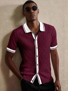 Manfinity Homme Men's Contrast Color Patchwork Short Sleeve Knit Top - Burgundy - View 5