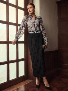 ZEYLAH Blusa transparente con estampado floral - Blanco y Negro - Ver 6