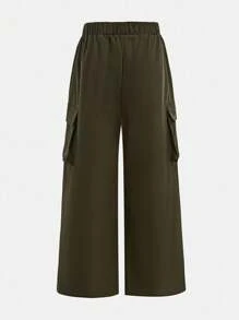 SHEIN Girlism 2 件套青少年女孩星星印花紧身 T 恤 + 宽松工装裤，休闲时尚百搭开学装 - 黑色 - 查看 10