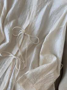 INAWLY Women's Fashionable Loose Thin Open Back Tie Cuff Long Sleeve Plus Size Blouse, Spring/Summer