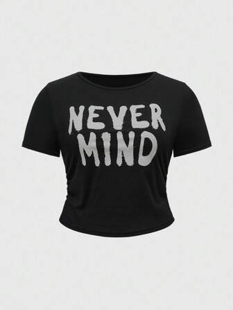Grunge Punk Camiseta corta casual de mujer talla grande con gráfico eslogan de estilo punk
