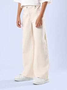 SUMWON Modern High-Rise Wide-Leg Denim Pants Casual Classic Everyday Autumn Winter Jean Collection Relaxed Fashion - Apricot - View 4