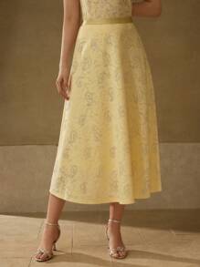 MOTF PREMIUM RHINESTONE DETAIL JACQUARD SKIRT - Yellow - View 8