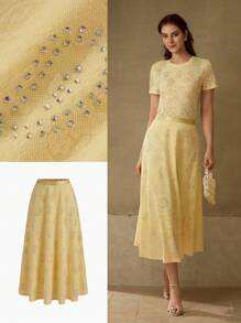 MOTF PREMIUM RHINESTONE DETAIL JACQUARD SKIRT - Yellow - View 1