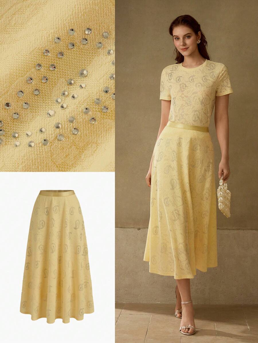 MOTF PREMIUM RHINESTONE DETAIL JACQUARD SKIRT - Yellow - View 1