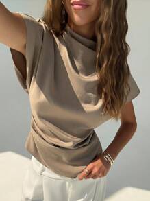 Aloruh Women's Solid Color Batwing Short Sleeve Fashion Blouse