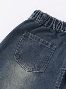 SHEIN Girls' Casual All-Match School Style Simple Washed Light Blue Denim Skirt Fall Winter