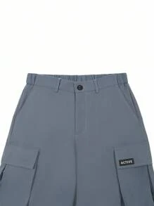 Manfinity Roughcore 男士多口袋休闲时尚直筒实用美式工装裤，灰色后袋工装裤男士战术工作裤街头潮流，秋季 - 霧霾藍 - 查看 5