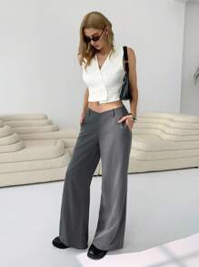 SHEIN EZwear 女士夏季休闲/工作服无袖纯色薄款西装外套 - 白色 - 查看 5