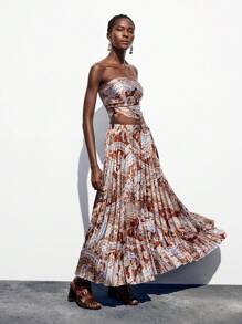 Maija Bộ đồ hai mảnh gồm áo ống ngắn in họa tiết Paisley và chân váy xếp ly dành cho nữ, thích hợp cho kỳ nghỉ hè ở bãi biển, bộ chân váy xếp ly, bộ váy maxi hai mảnh, trang phục lễ hội, trang phục nghỉ dưỡng. - Nhiều màu - Xem 6