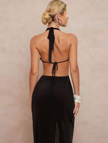 Lumalex Robe fendue à dos ouvert avec accent de chaîne métallique sexy, sans manches