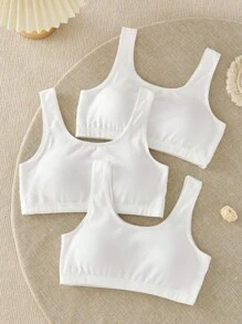 Genkimix Kids 3 Pieces Set Girl's Solid White Casual Simple Cotton Comfortable Soft Padded Bras,Wide Strap Vest,Suitable For Girls Aged 8-12,Back To School Fall Winter - White - View 1