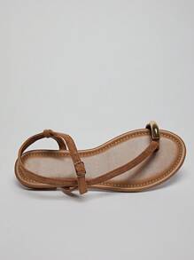 SHUZIA Women Comfortable Round-Toe Flat Sandal With Thin-Strap And Toe Ring For Daily Wear & Vacation - Camel - View 5