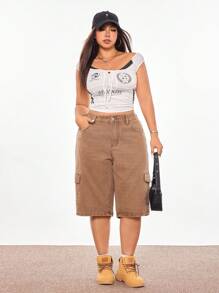 SHEIN ICON Vaqueros tipo cargo azul lavado de corte relajado con bolsillos grandes