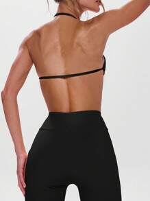Musera Sport Halterneck Scrunch Center Strap Back Bra Active Workout Gym, Padel, Tennis, Pickleball Fitness Yoga Pilates Daily Casual - Black - View 3