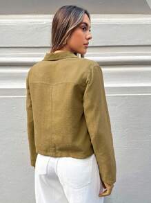 Siren Gaze 女士休闲翻领设计宽松修身拉链工装夹克，棕色老款长袖宽松夹克外套通勤休闲郊游老款返校教师冬季秋季 - 棕色 - 查看 2