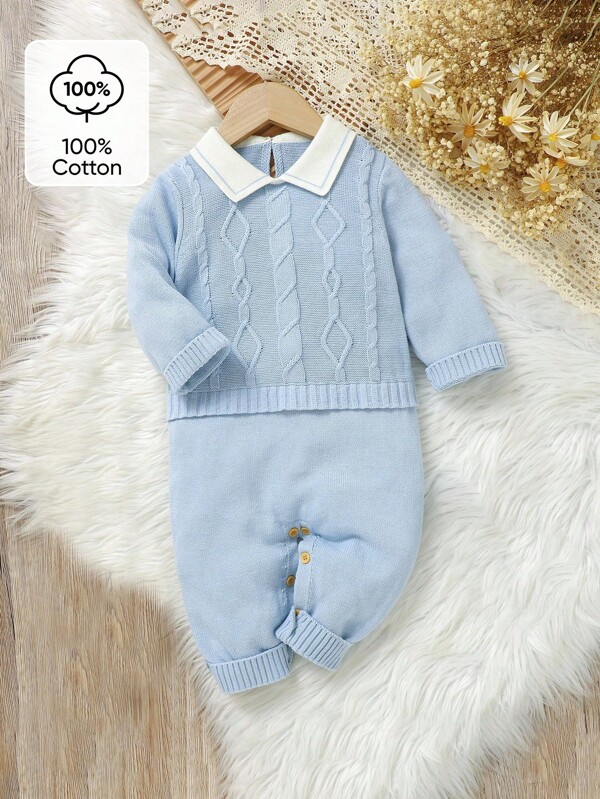 Souflis Souflis Macacão casual estilo cavalheiro para bebês meninos, macacão clássico de malha com gola alta e manga comprida com design de gola de camisa, moderno e confortável, roupa essencial para bebês no outono/inverno