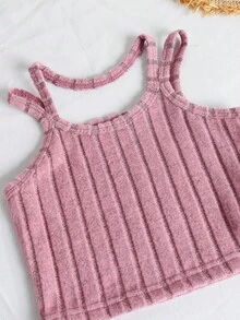 3pcs/Set Girls Casual Minimal Daily Open Front Round Neck Long Sleeve Short Jacket, Sleeveless Top And Straight Leg Rib Knit Pants, Autumn/Spring